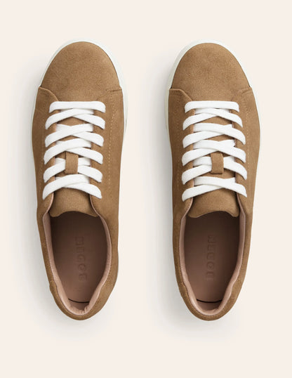 Leather Flatform Sneakers-Tan Suede