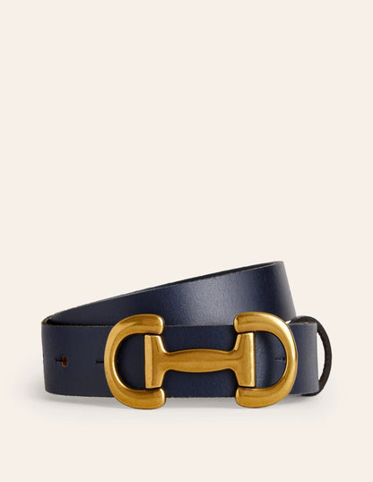 Iris Snaffle-Trim Leather Belt-Navy