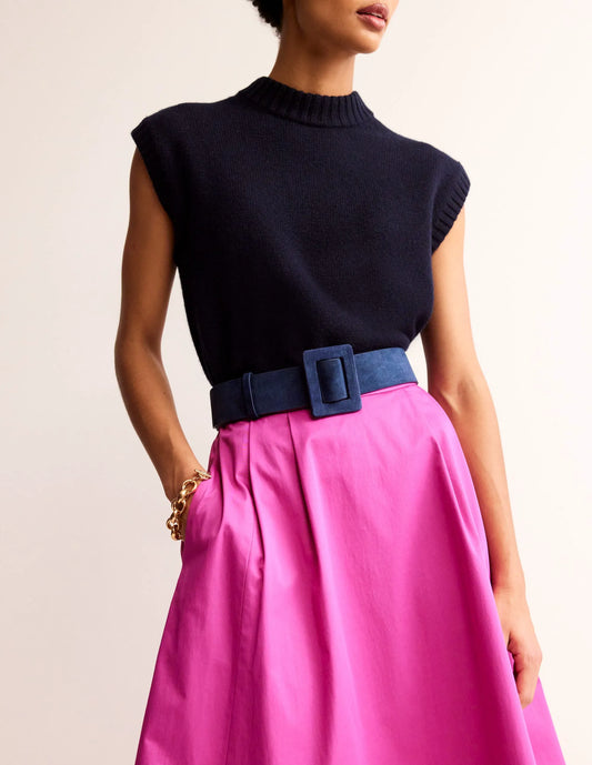 Suede Buckle Belt-Navy