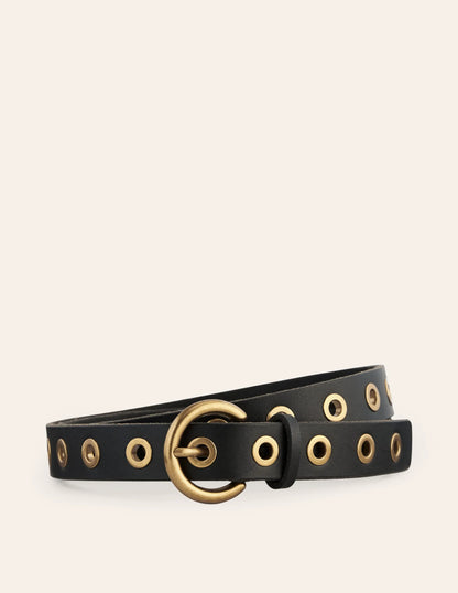 Eyelet Leather Belt-Black