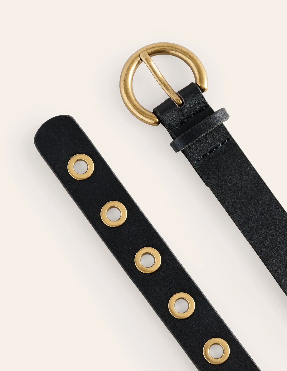 Eyelet Leather Belt-Black