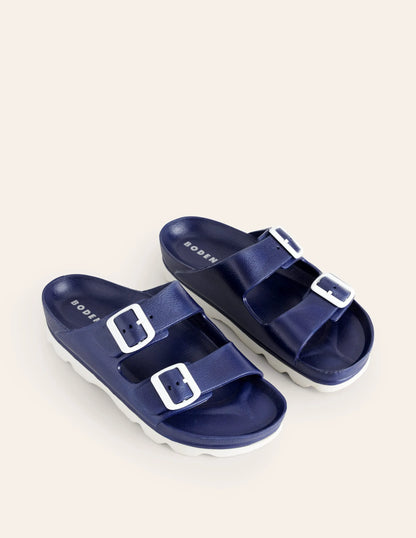 Lyla Double Buckle Sliders-Bright Blue