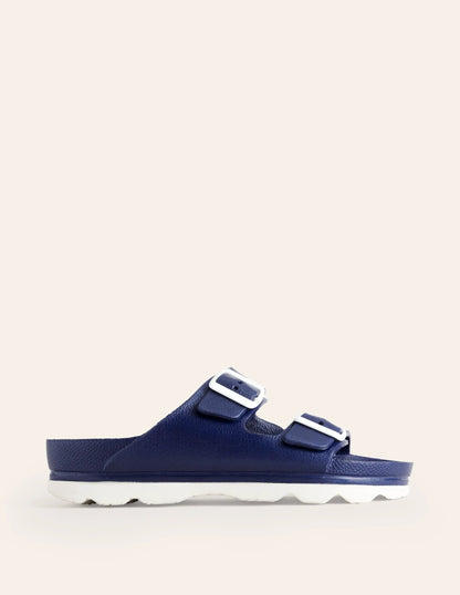 Lyla Double Buckle Sliders-Bright Blue