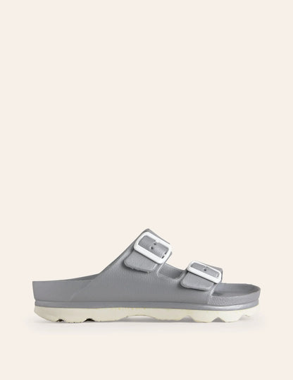 Lyla Double Buckle Sliders-Silver