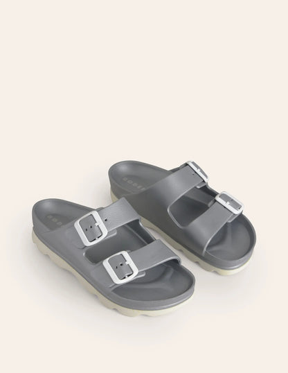 Lyla Double Buckle Sliders-Silver