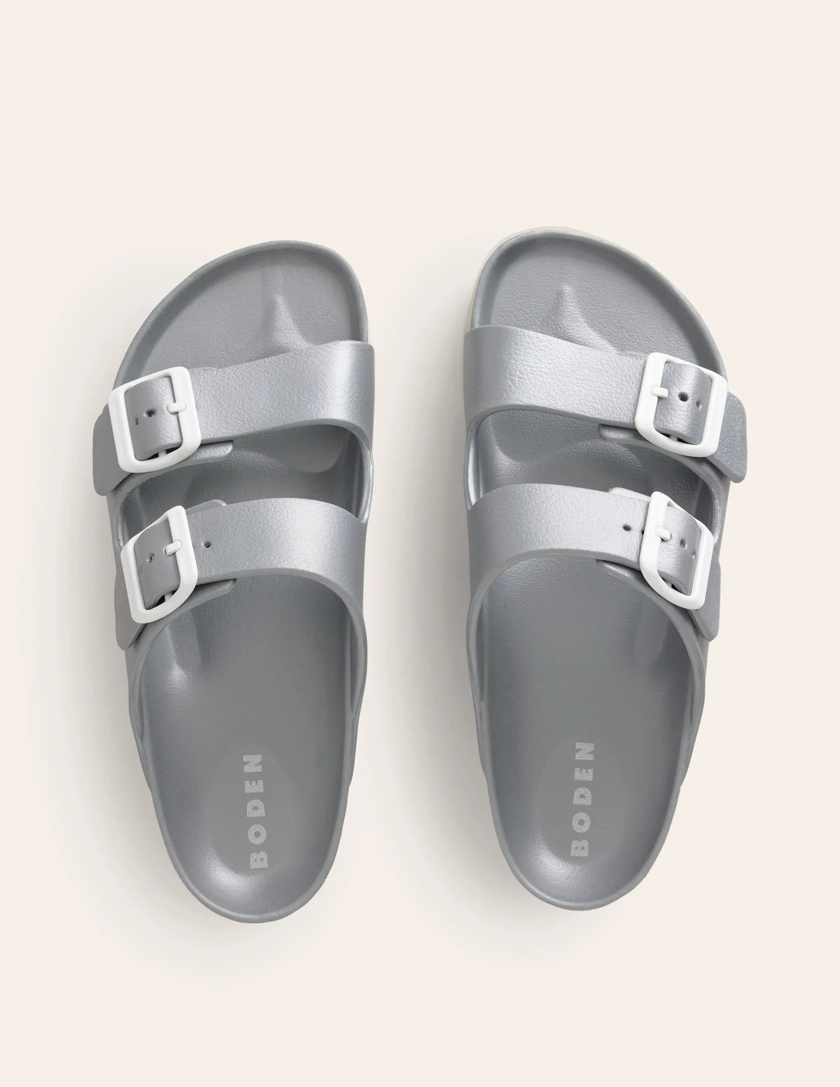 Lyla Double Buckle Sliders-Silver