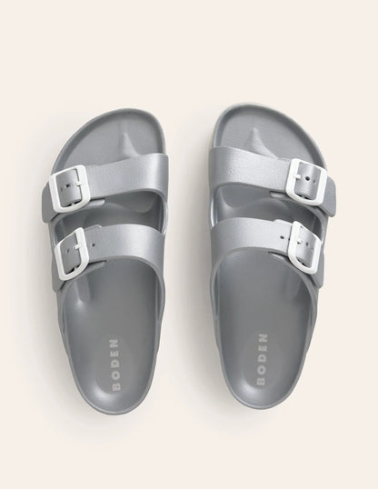 Lyla Double Buckle Sliders-Silver