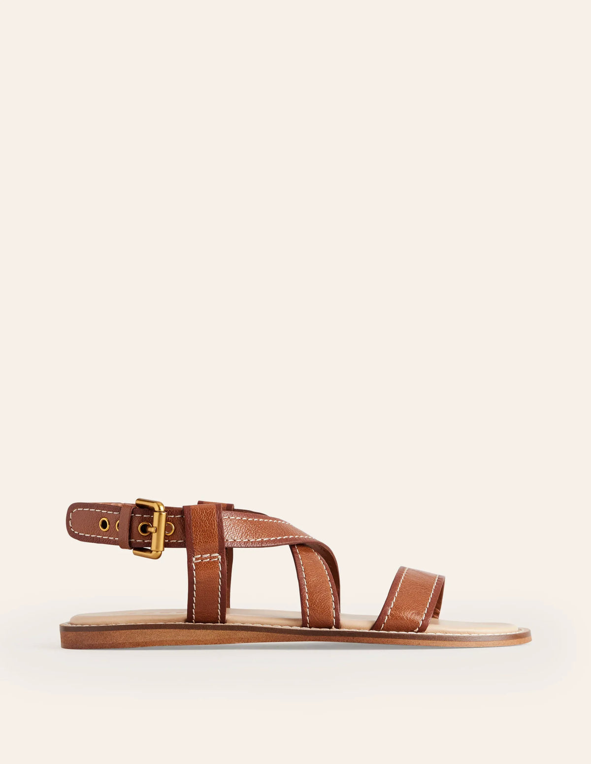 Cross Strap Flat Sandals-Tan Lux Leather