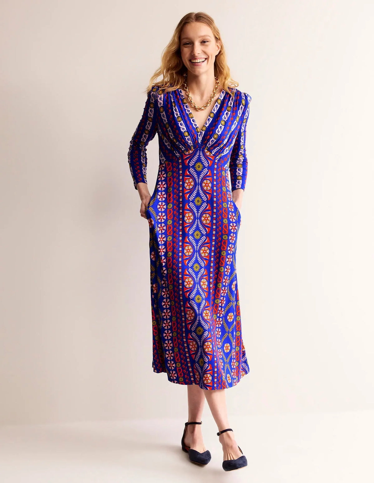Jersey Midi Tea Dress-Surf the Web, Floret Stripe