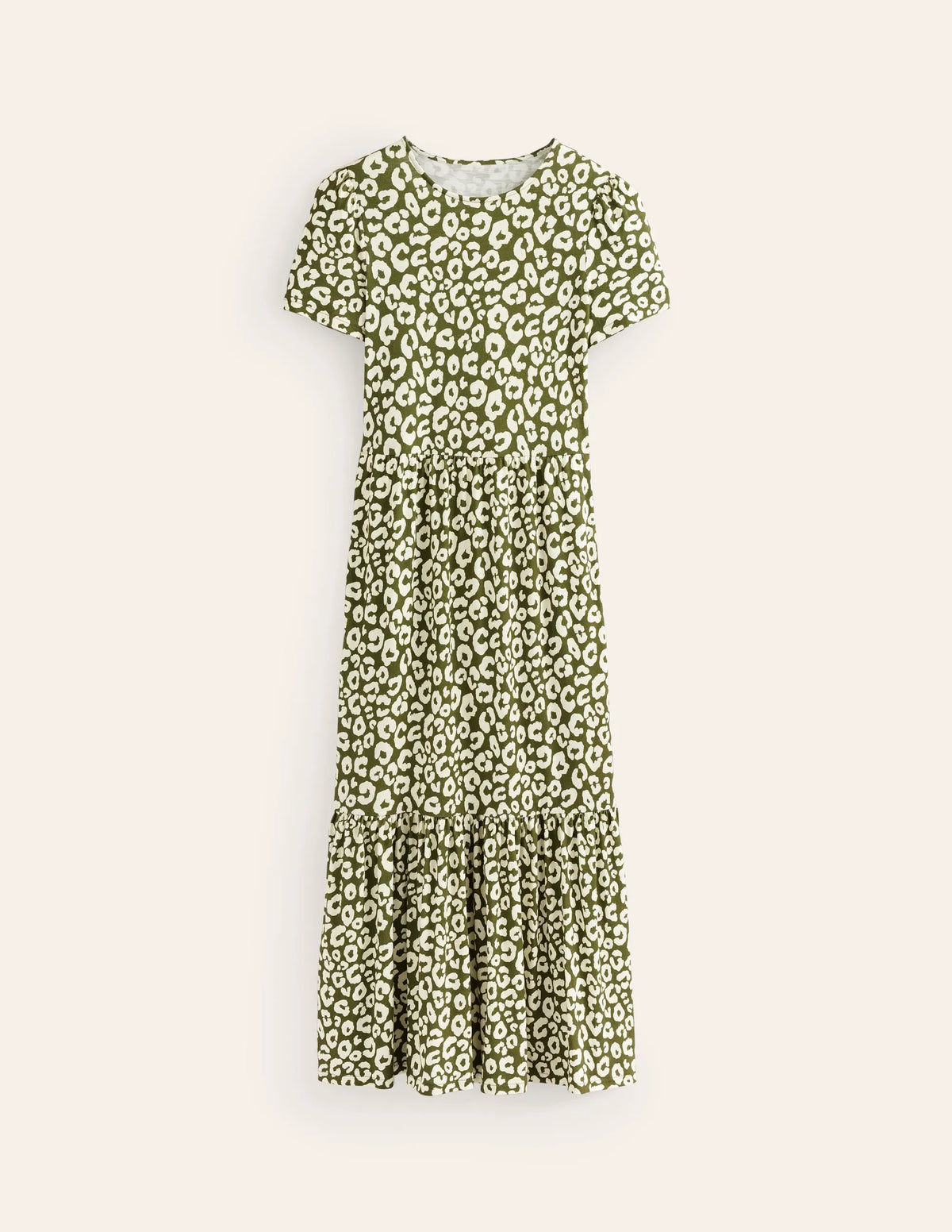 Emma Tiered Jersey Midi Dress-Moss, Animal Cheetah