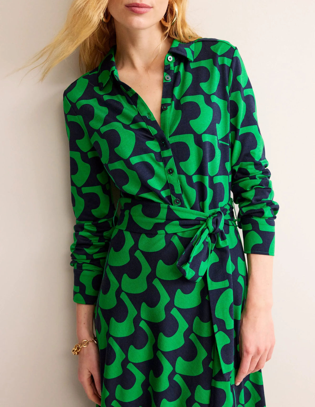 Laura Jersey Midi Shirt Dress-Green Tambourine, Arc Geo