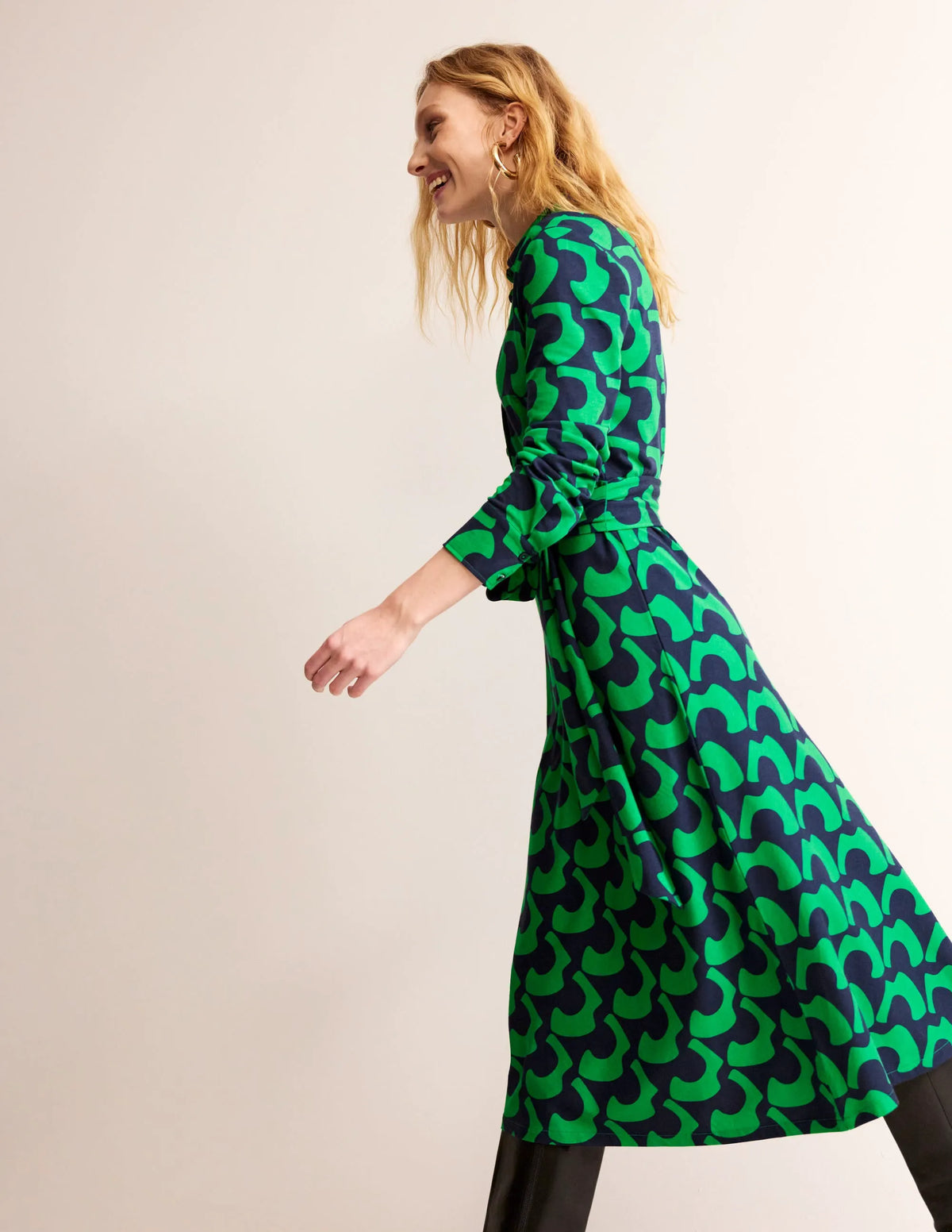 Laura Jersey Midi Shirt Dress-Green Tambourine, Arc Geo