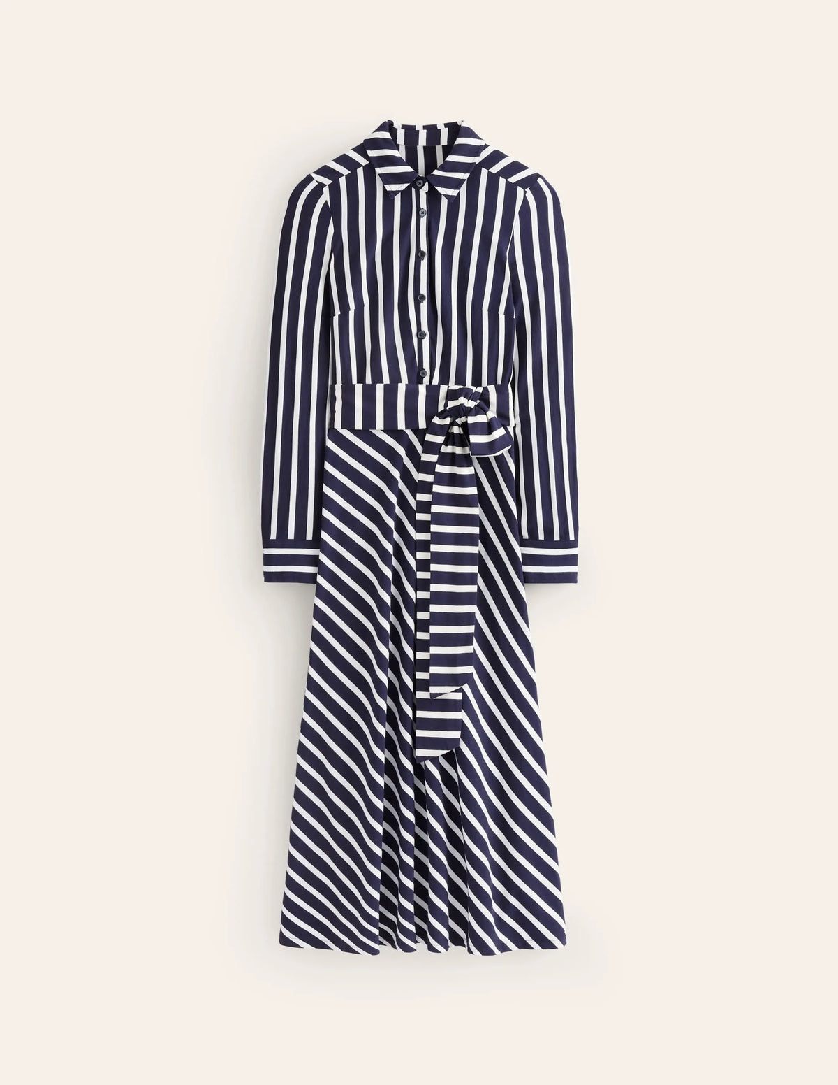 Laura Jersey Midi Shirt Dress-French Navy, Ivory Stripe