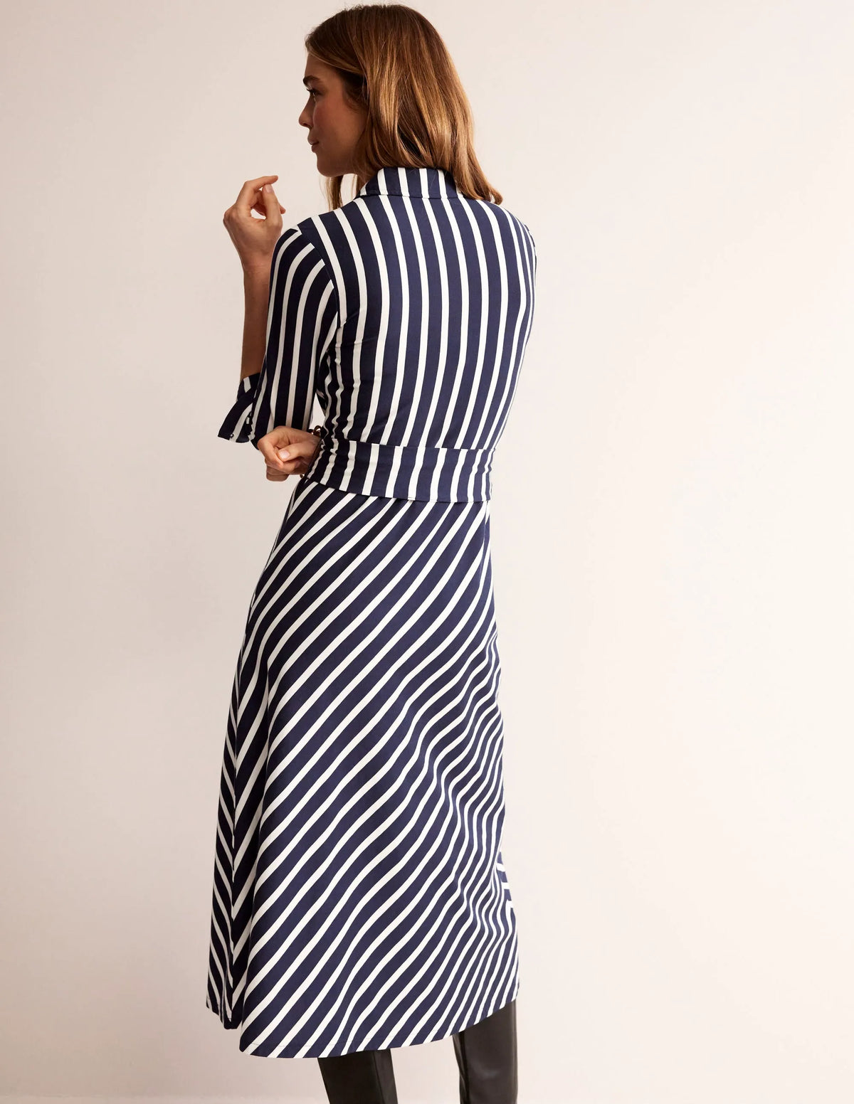 Laura Jersey Midi Shirt Dress-French Navy, Ivory Stripe