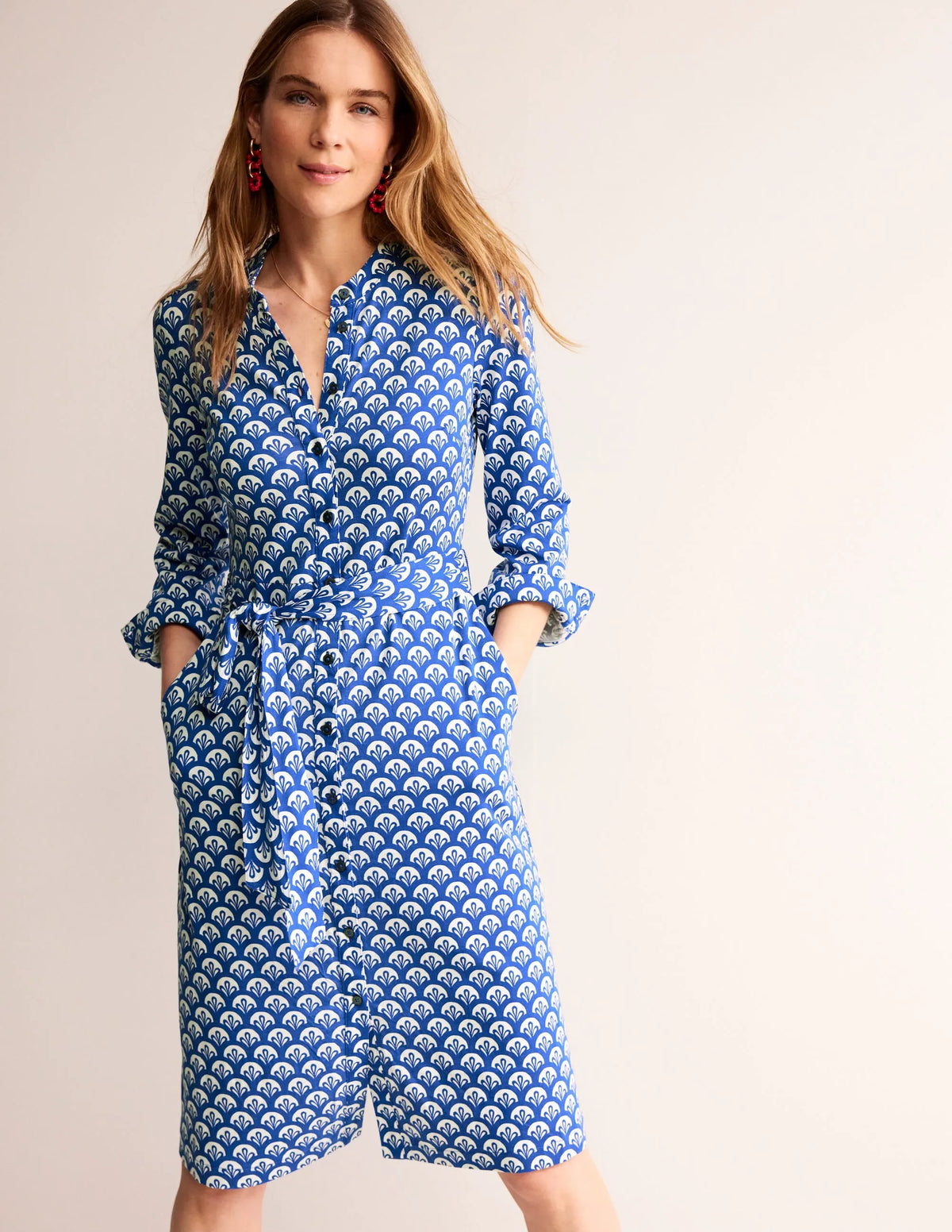 Julia Jersey Shirt Dress-Surf The Web, Foliage Geo