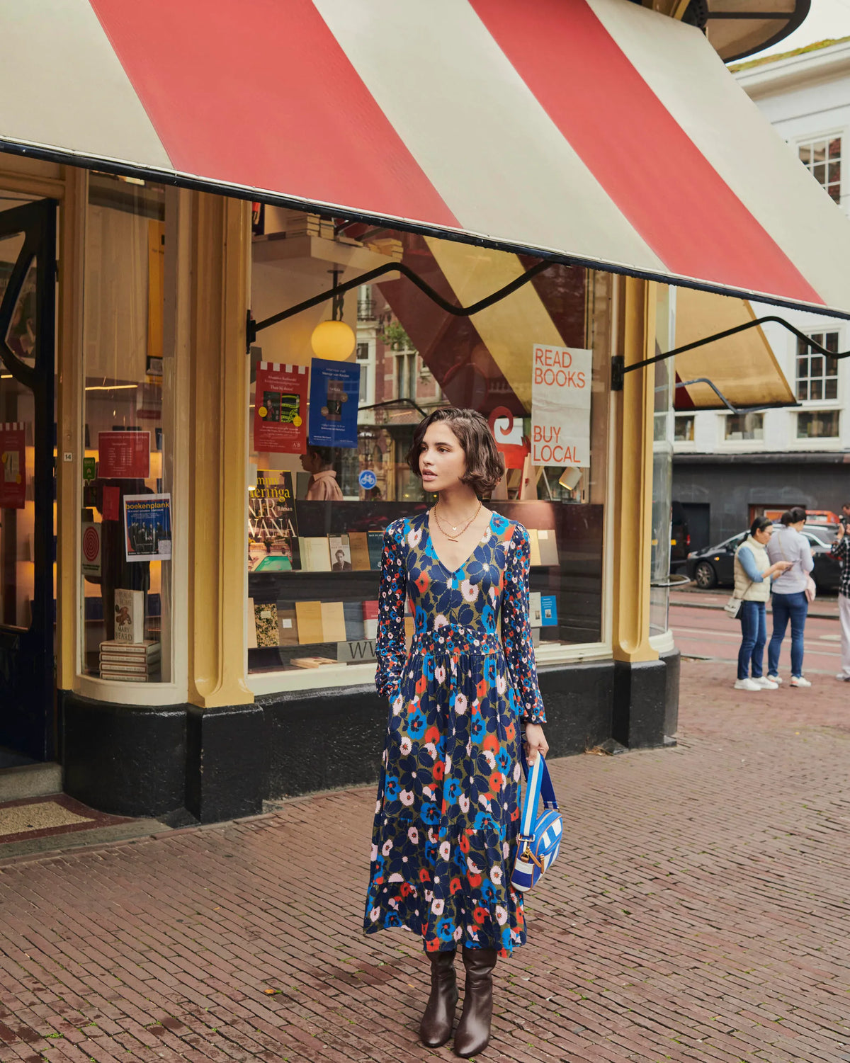 Hotch Potch V-Neck Midi Dress-Moss, Bloomsbury Pop