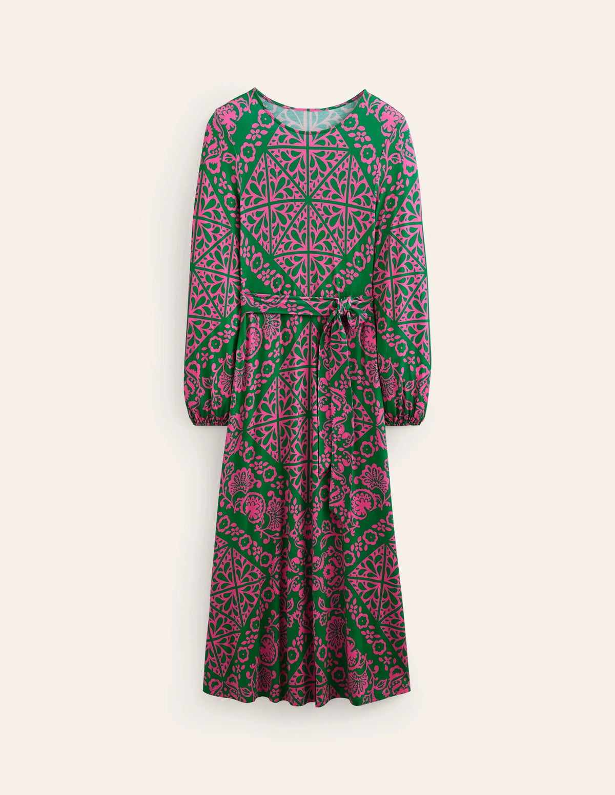 Placement Print Jersey Dress-Green, Mosaic Terrace