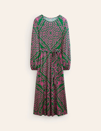 Placement Print Jersey Dress-Green, Mosaic Terrace