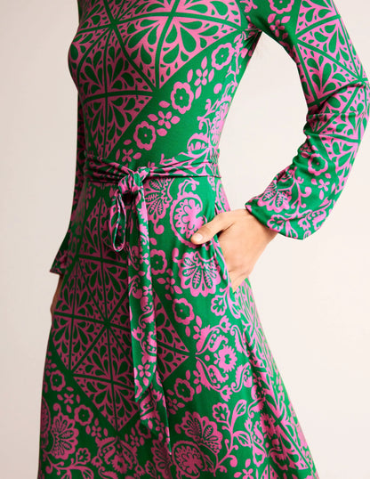Placement Print Jersey Dress-Green, Mosaic Terrace
