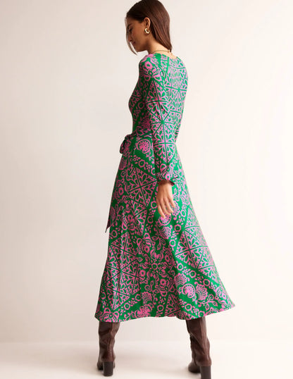Placement Print Jersey Dress-Green, Mosaic Terrace