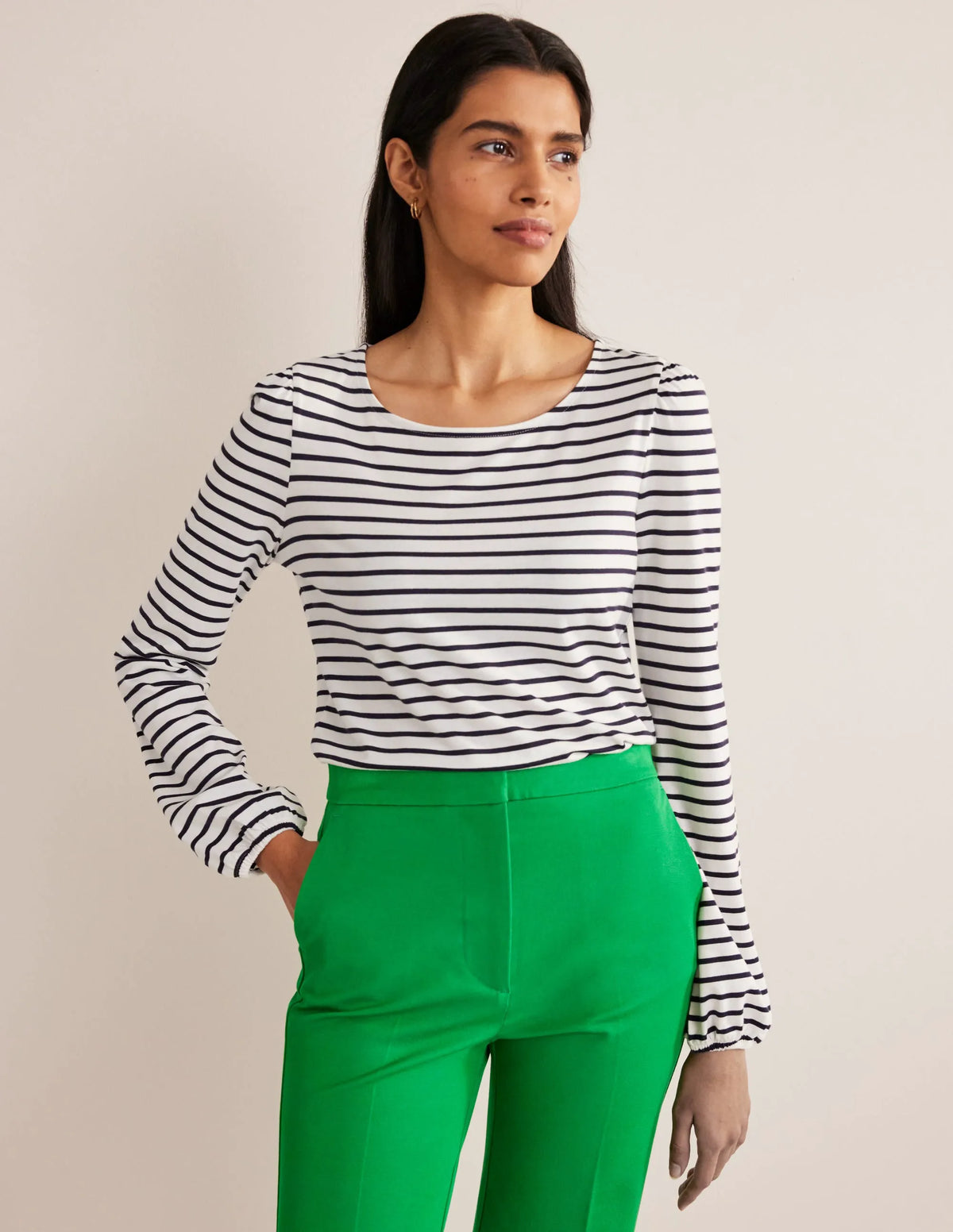 Supersoft Long Sleeve Top-Ivory, Navy