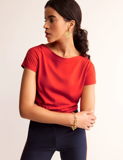 Supersoft Boat Neck T-Shirt-Poppy Red