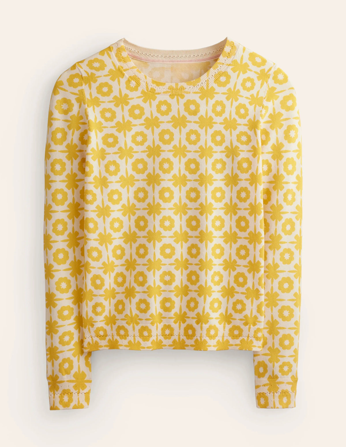 Catriona Cotton Crew Jumper-Mimosa Yellow Print