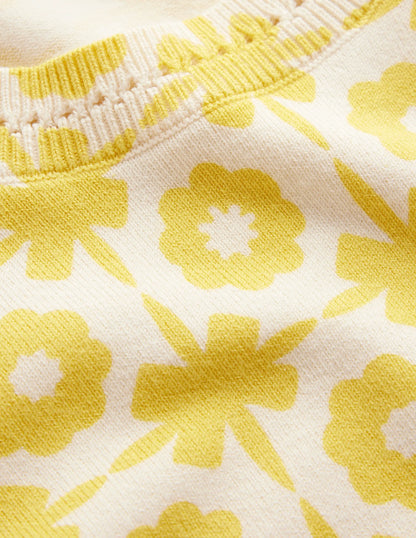 Catriona Cotton Crew Jumper-Mimosa Yellow Print