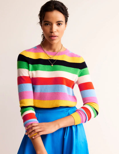 Eva Cashmere Crew Neck Sweater-Air Blue, Party Pink
