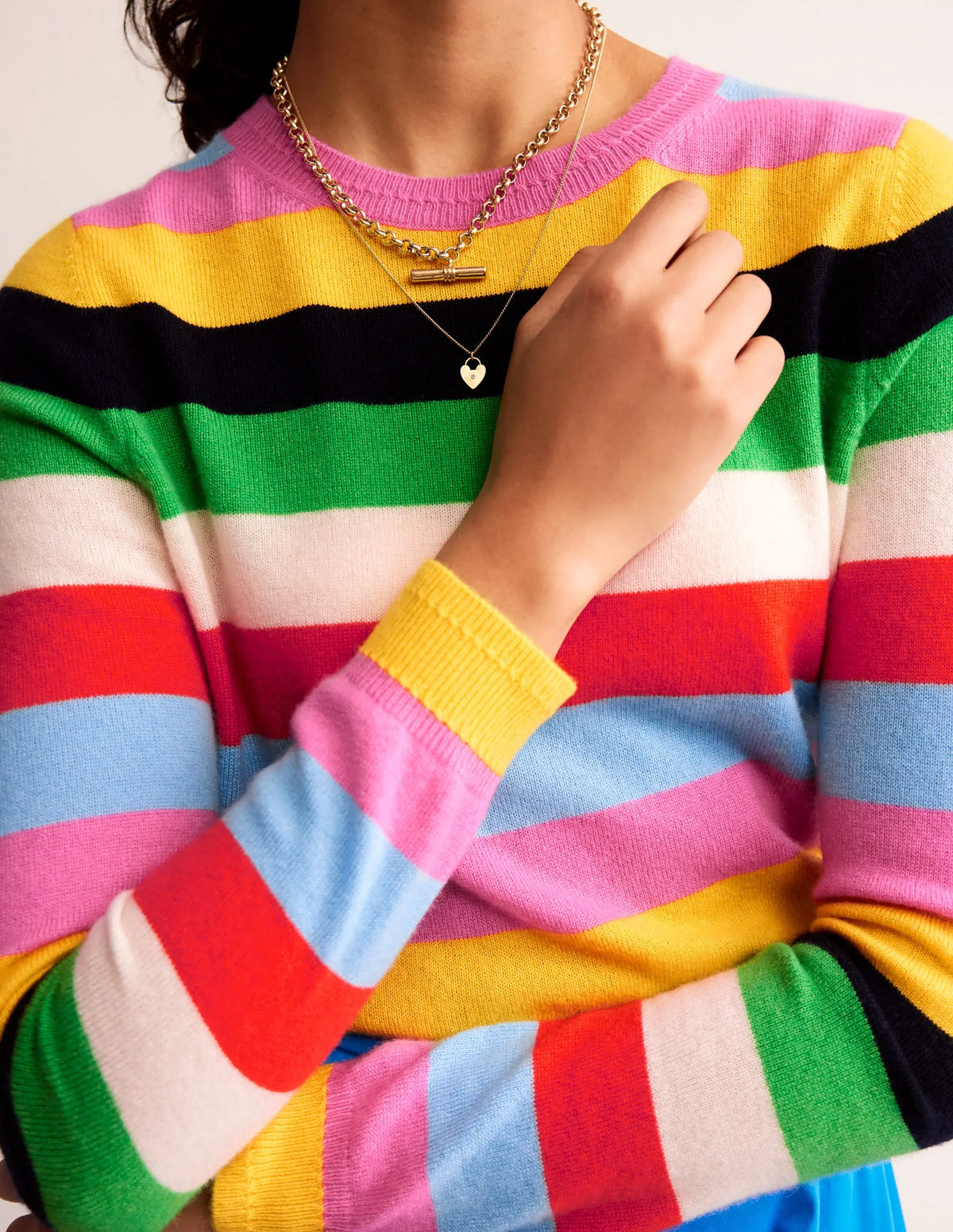 Eva Cashmere Crew Neck Sweater-Air Blue, Party Pink
