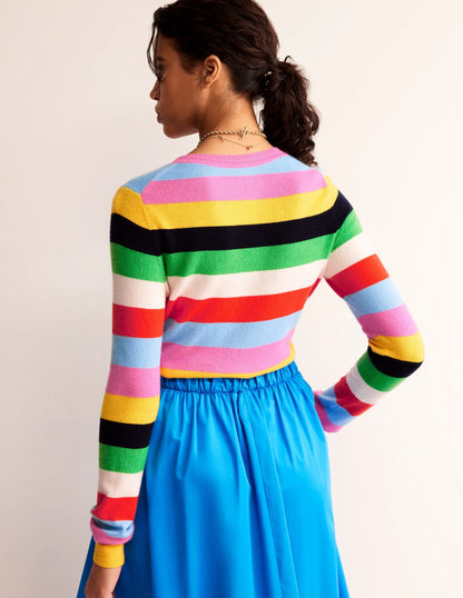 Eva Cashmere Crew Neck Sweater-Air Blue, Party Pink