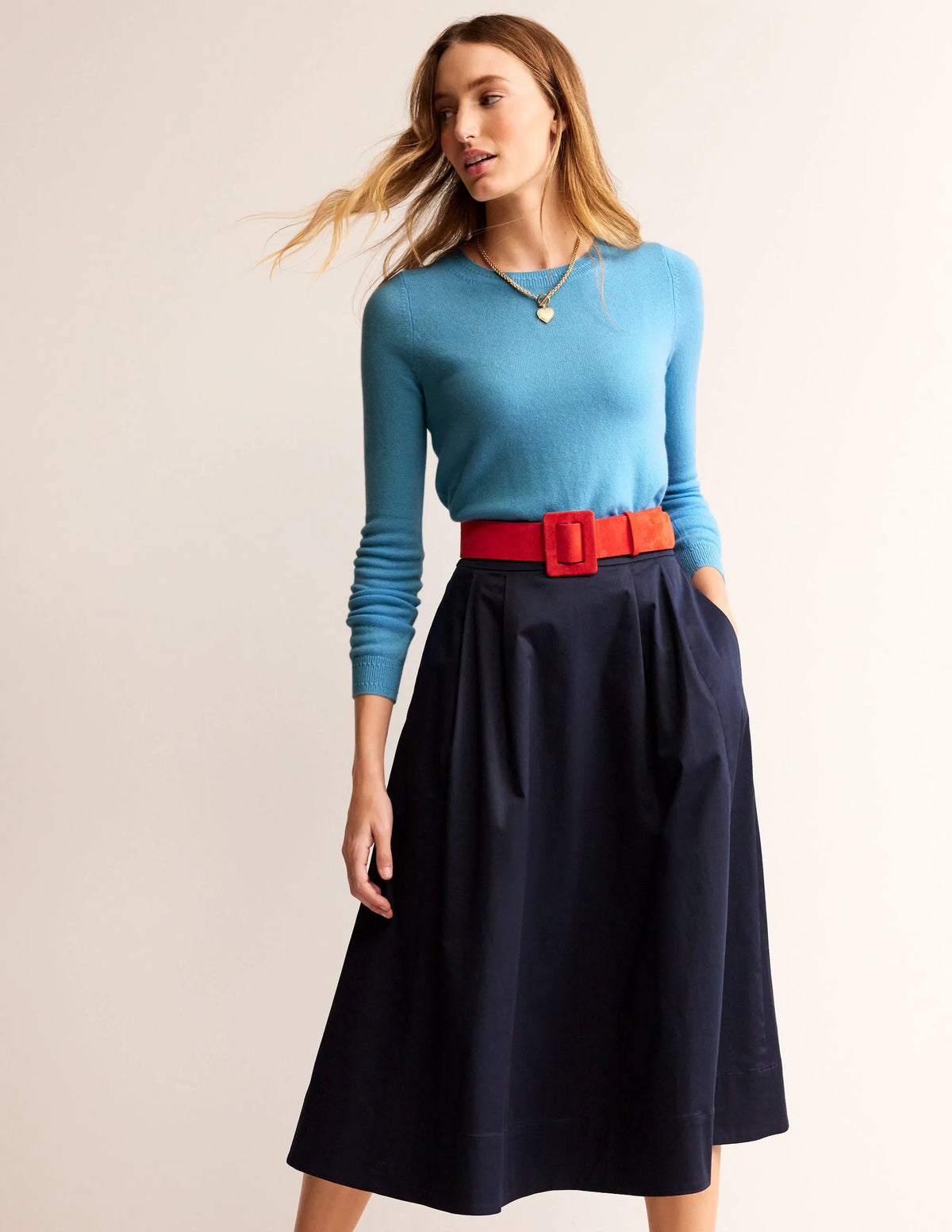 Eva Cashmere Crew Neck Sweater-Air Blue