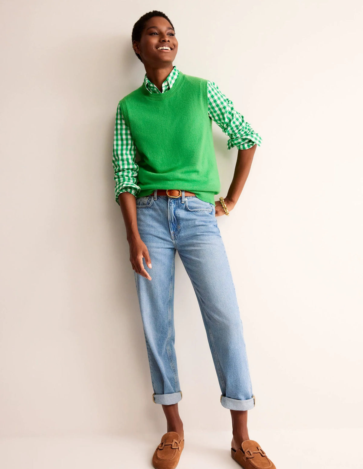 Eva Cashmere Vest-Bright Green