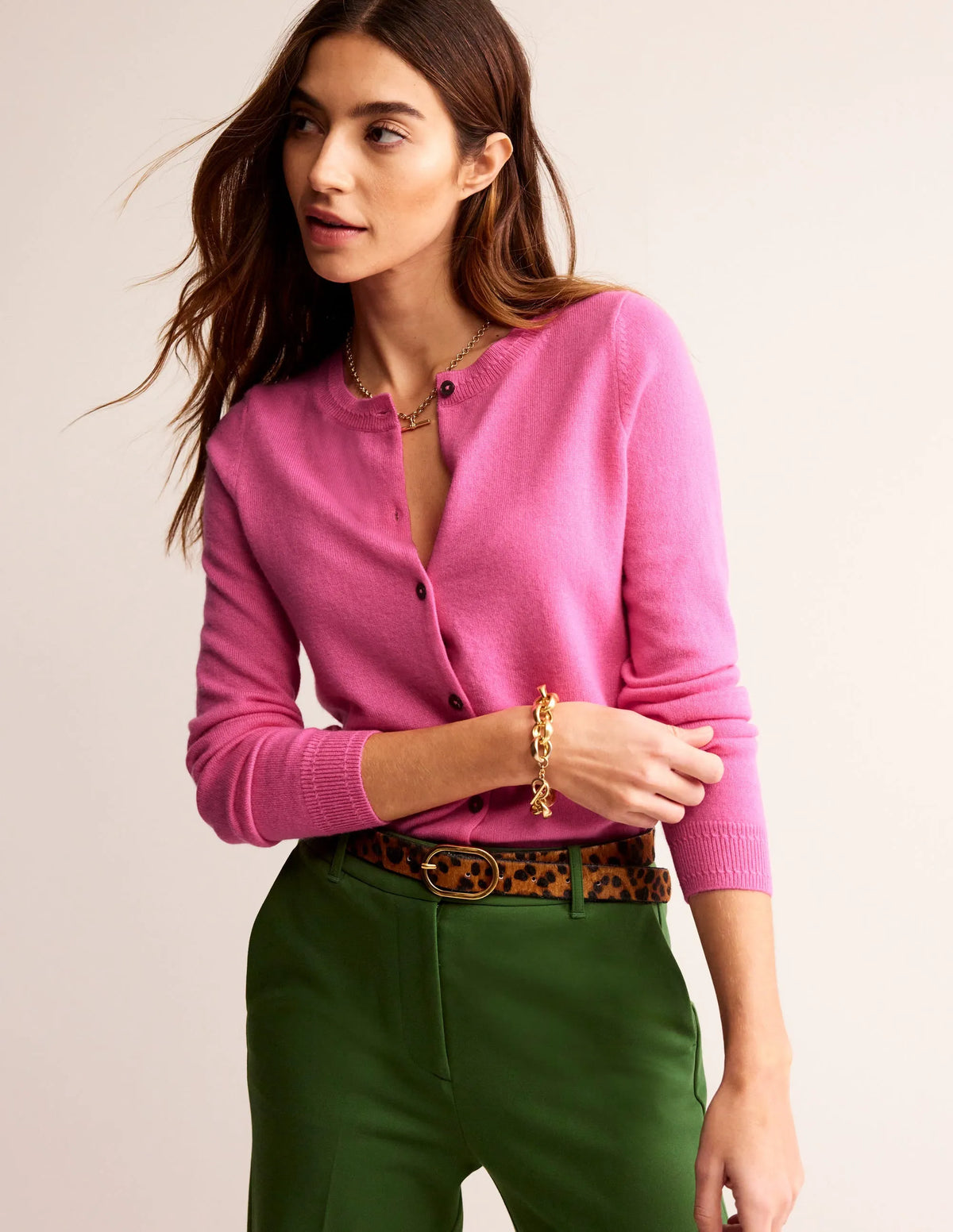 Eva Cashmere Crew Cardigan-Sangria Sunset