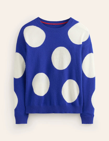 Lydia Cashmere Jumper-Bright Blue, Spots