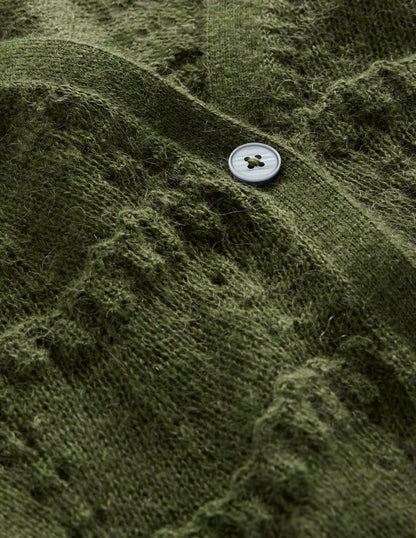 Fluffy Pointelle Cardigan-Garden Green