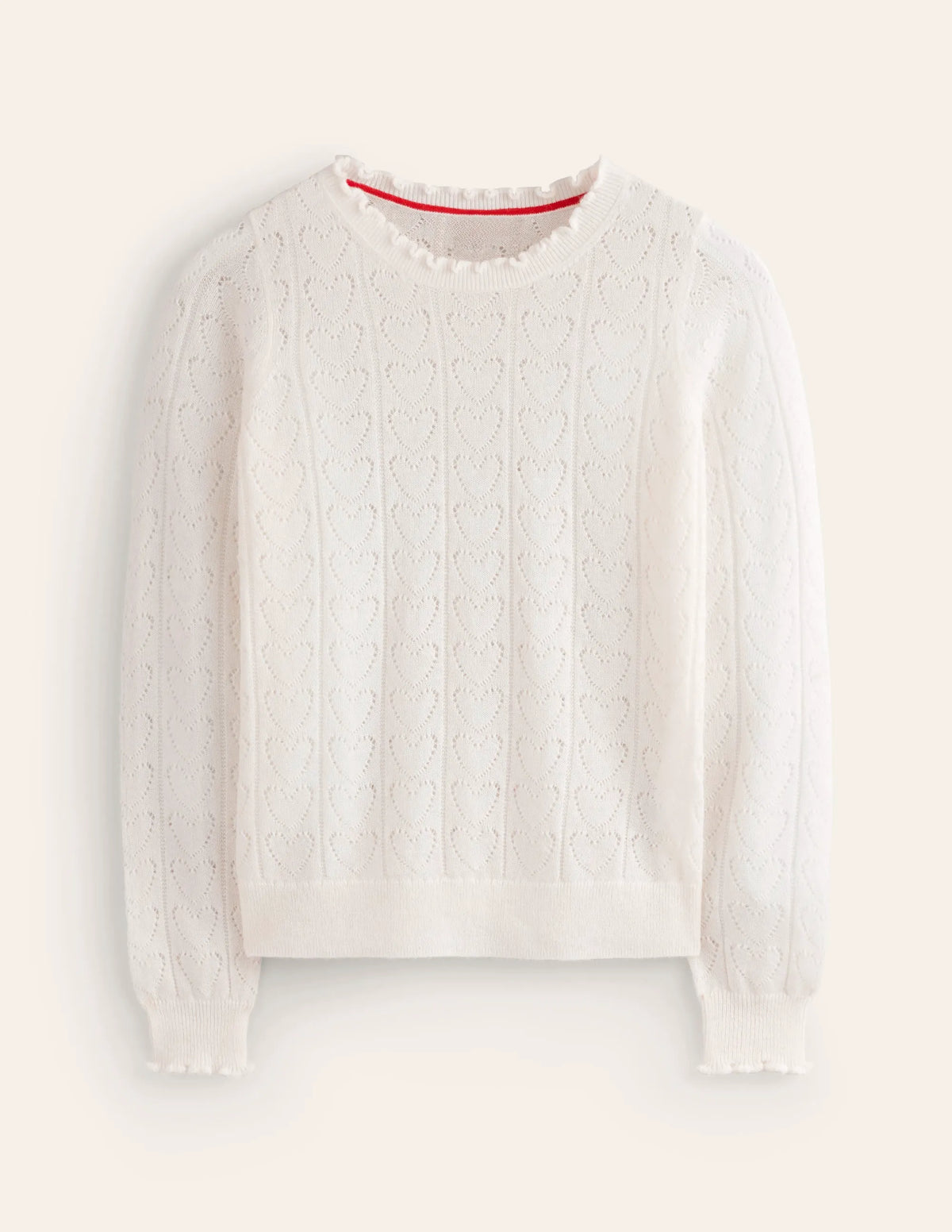 Fluffy Heart Pointelle Sweater-Warm Ivory