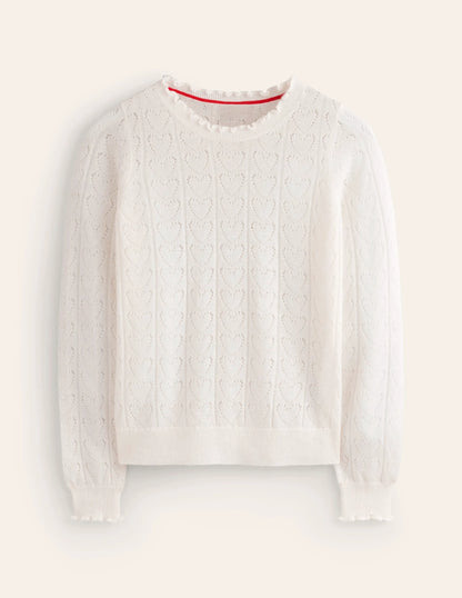 Fluffy Heart Pointelle Sweater-Warm Ivory