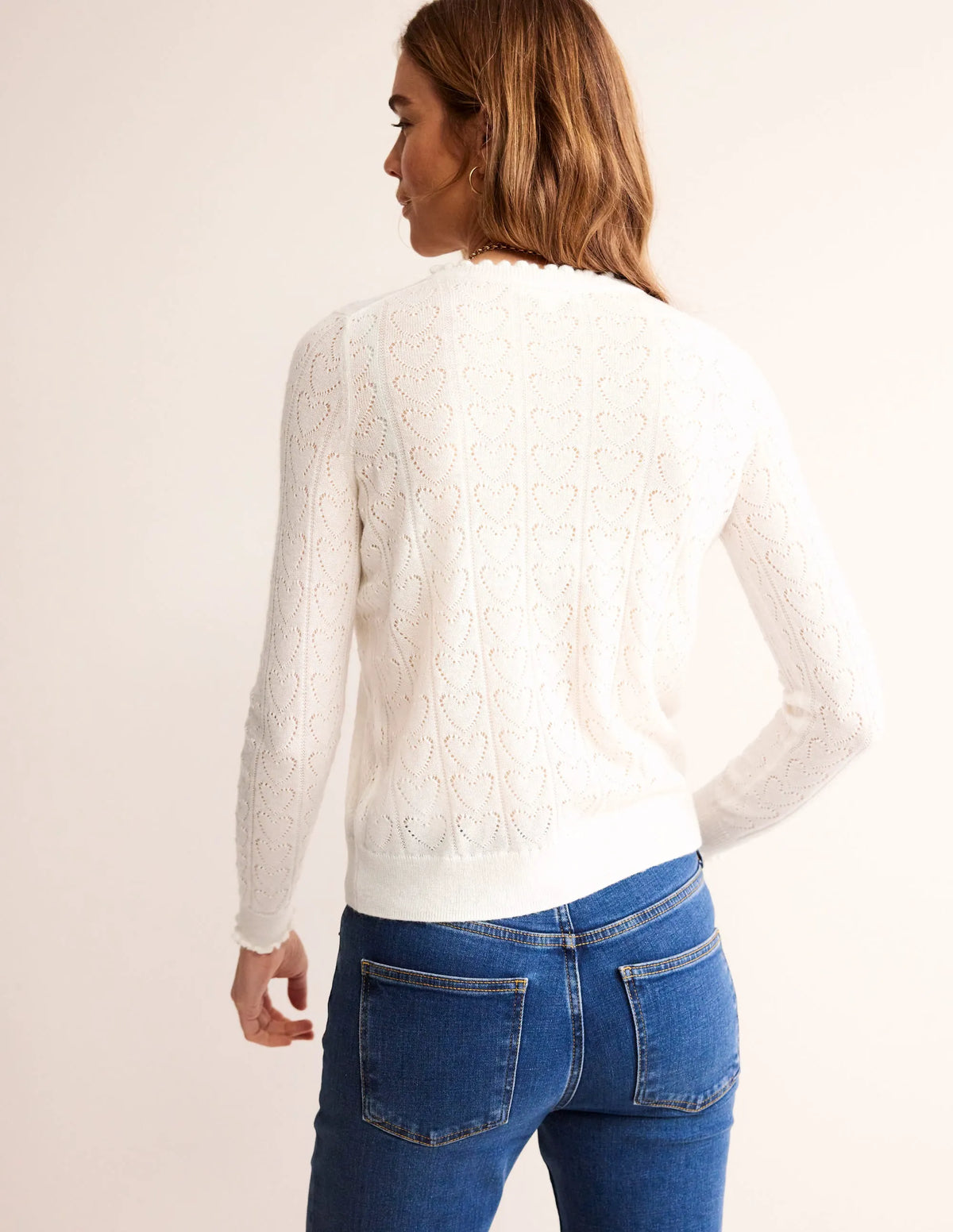 Fluffy Heart Pointelle Sweater-Warm Ivory