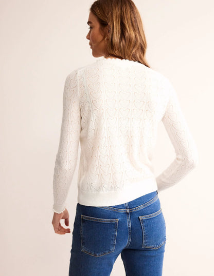 Fluffy Heart Pointelle Sweater-Warm Ivory