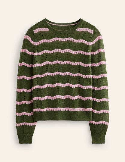 Fluffy Pointelle Sweater-Green, Spring Blossom Pink