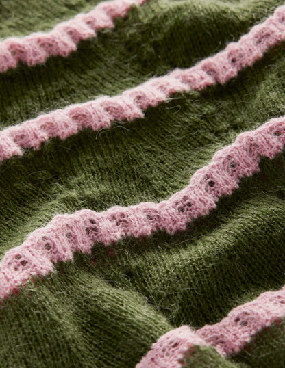 Fluffy Pointelle Sweater-Green, Spring Blossom Pink
