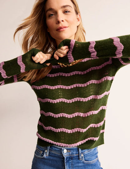 Fluffy Pointelle Sweater-Green, Spring Blossom Pink