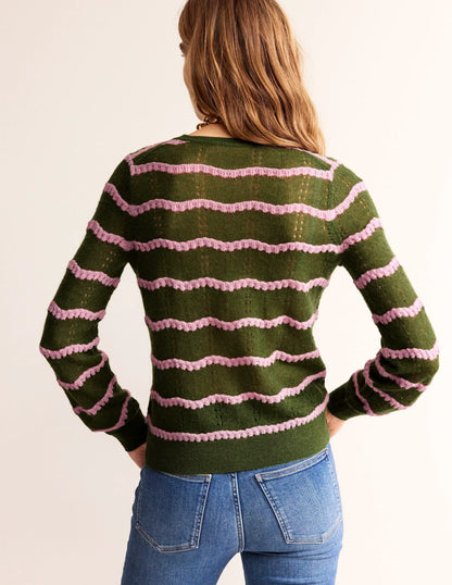 Fluffy Pointelle Sweater-Green, Spring Blossom Pink
