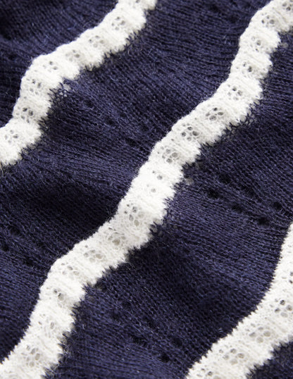 Fluffy Pointelle Sweater-Naval Academy, Ivory Stripe