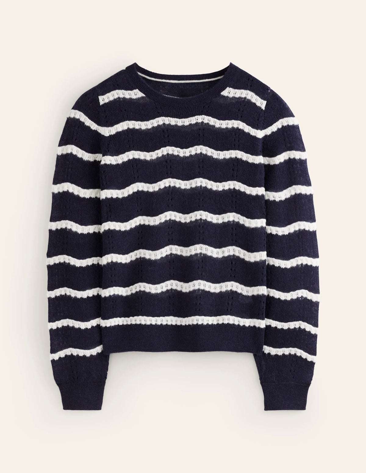 Fluffy Pointelle Sweater-Naval Academy, Ivory Stripe