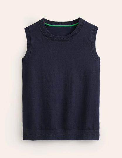Catriona Crew Neck Cotton Vest-Navy