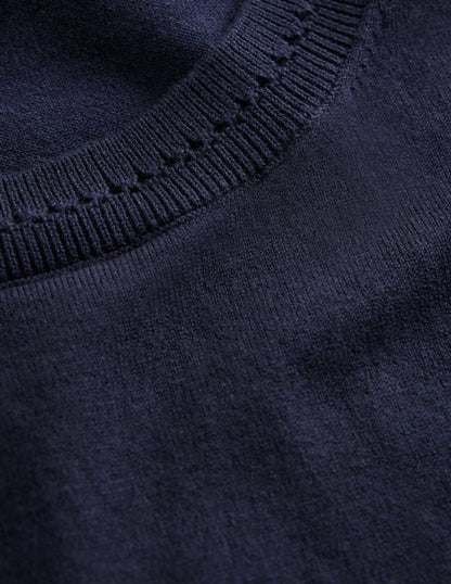 Catriona Crew Neck Cotton Vest-Navy