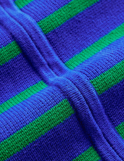 Cotton Breton Cardigan-Bright Blue, Green Stripe