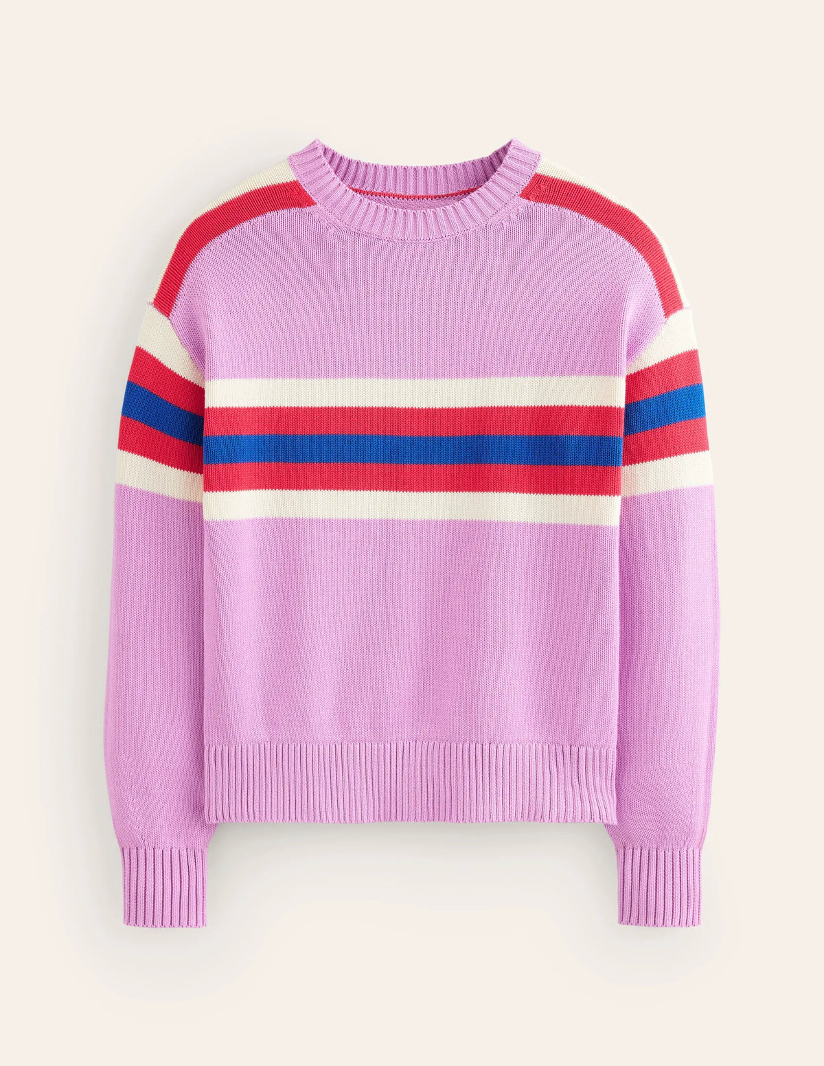 Stripe Knitted Sweater-Lilac, Warm Ivory, Red Stripe